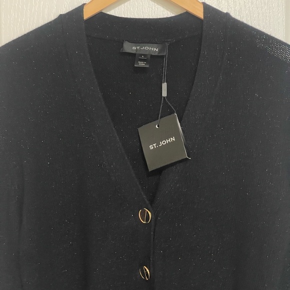 NEW ST. JOHN CLASSICS ERIN BUTTON FRONT CARDIGAN GOLD SPARKLE SANTA ROMA KNIT LG - Picture 6 of 11
